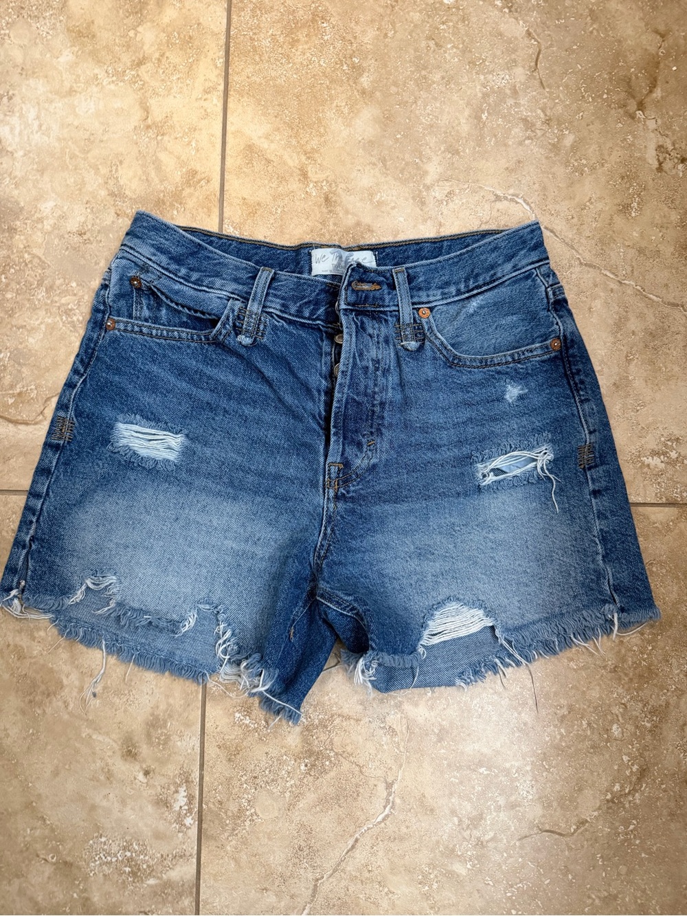 We The Free Distressed Denim Cutoff Shorts - Blue Wash